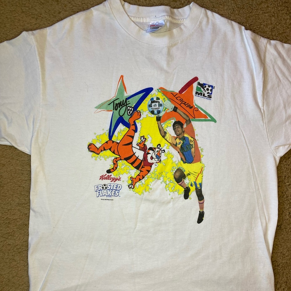 Vintage mls Los Angeles galaxy Jorge campos Kellogg’s Tony the Tiger xl shirt